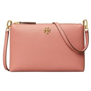 Tory Burch Kira Zip Pebbled Leather Crossbody Bag, Pink Magnolia